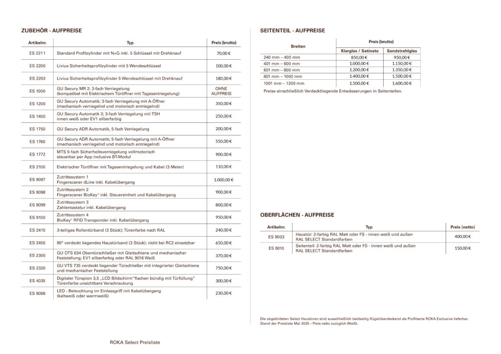 Preisliste Seite 1